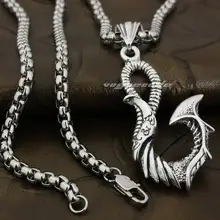 Огромный тяжелый рыболовный крючок 925 пробы серебряные мужские Байкер в стиле панк-рок кулон 8A019