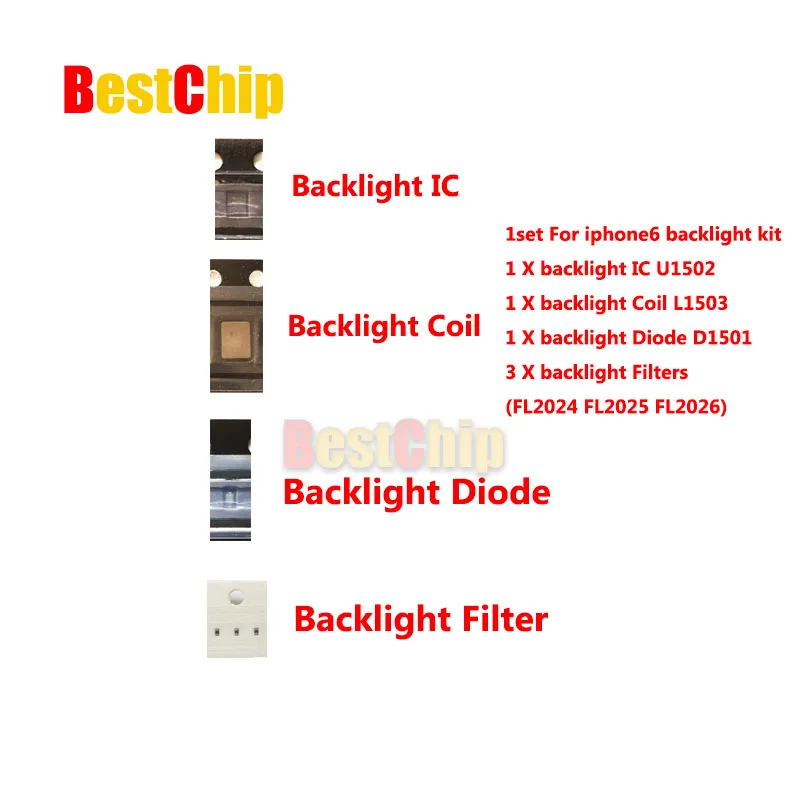 

1set/lot(3pcs)/lot for iPhone 6/6 plus Backlight solutions Kit IC U1502 + Coil L1503 + Diode D1501 + Capacitor C1530/C1531/C1505 + Filter FL2024/FL2025/FL2026