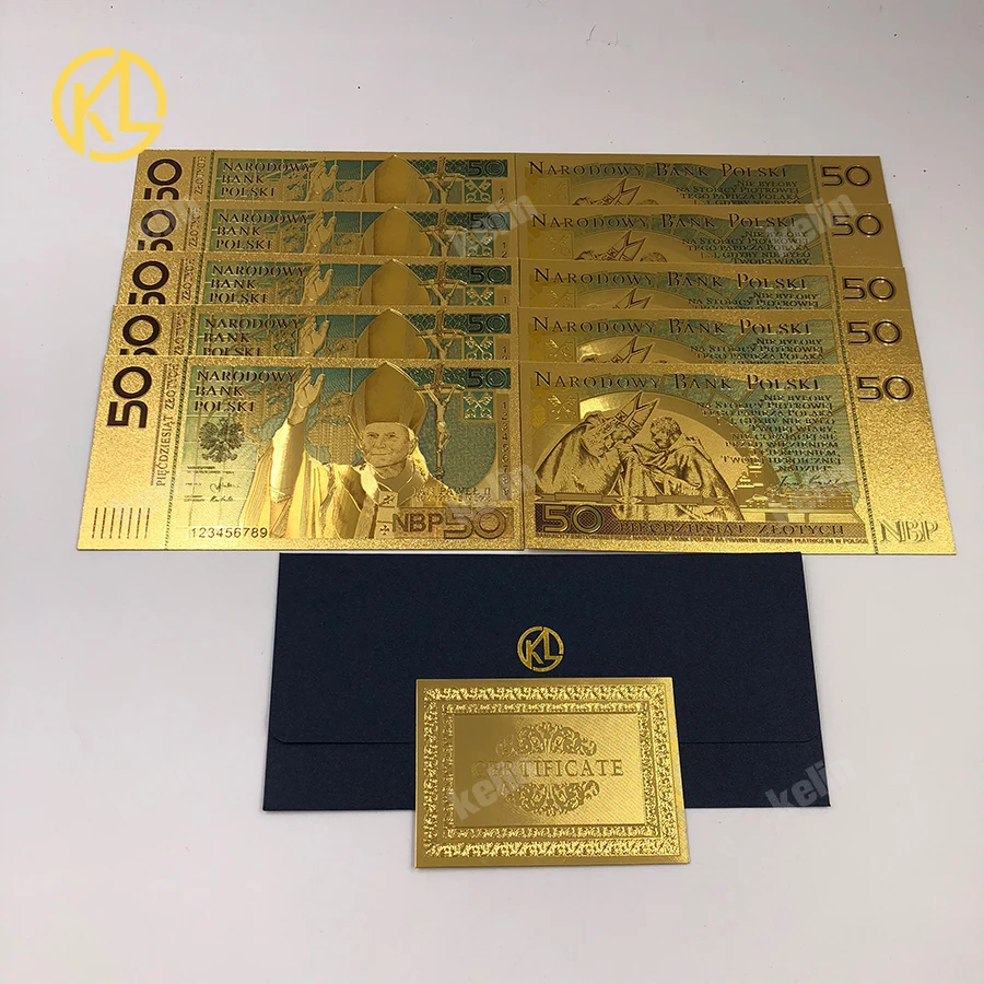 Горячая распродажа 10 шт./лот 50 PLN Злотые Польша золотые банкнот папа г н Джон Пол II