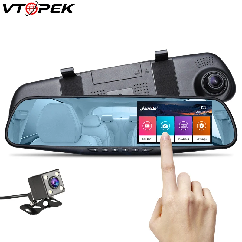 Full HD 1080P Автомобильный видеорегистратор с сенсорным экраном камера 4,3 дюймов зеркало заднего вида цифровой видеорегистратор двойной объектив ночного видения авто Регистратор