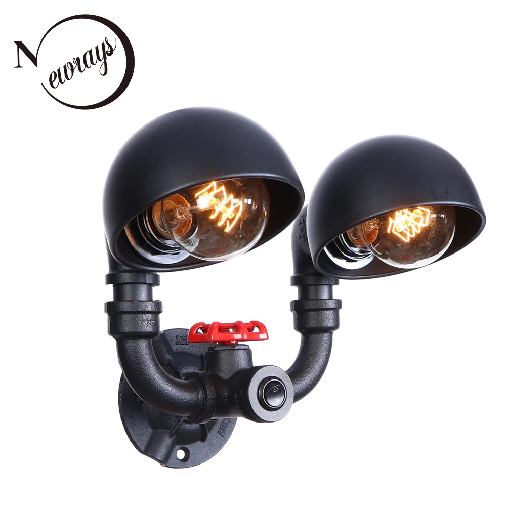 American style vintage iron black painted wall lamp E27 LED 220V water pipe sconce lights for living room bedroom kitchen office | Освещение