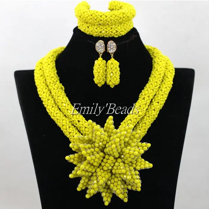 Pretty Yellow African Costume Beads Jewelry Set Dubai Gold Jewelry Set