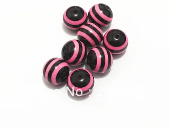 

Newest ! 20mm 100pcs/lot Black With Pink Stripe Beads Resin Stripe Beads For Kids Jewelry