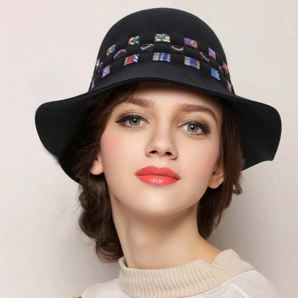 

Fall Women Fedoras Hat Female Wool Foldable National Style Retro Fedora Cap Lady Church Party Elegant Fashion Bell Hats H7216