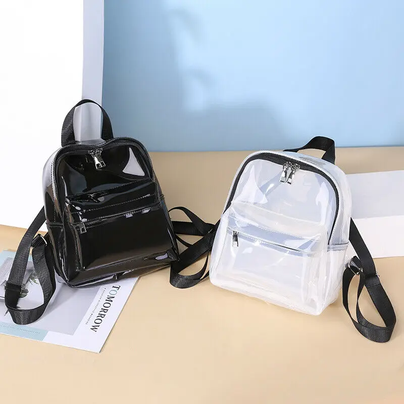 

Fashion Women Men Unique Clear Transparent PVC See Through Mini Backpack Cute Fashion Casual Small School Book Shoulder Bag
