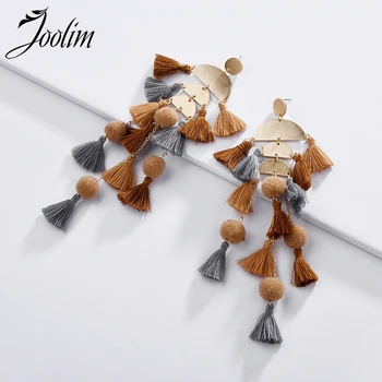 

Joolim Jewelry Wholesale/Tiered Tassel Fringe Earrings With Pom Pom Statement Earrings