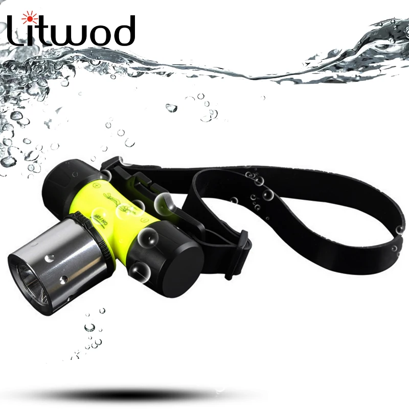 

Litwod Z20 50M underwater headlamp Diving Headlight Waterpoof XM-L T6 head lamp 2800 Lumen Headlamp Swimming Flashlight 18650
