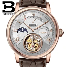 Switzerland BINGER Watches Men Luxury Seagull Automatic Movemt Watch Male Tourbillon Sapphire Alligator Hide Mechanical 80801-3