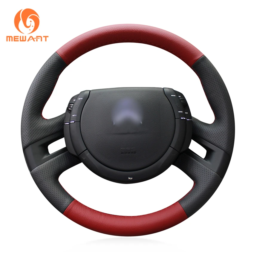 MEWANT Black Red Genuine Leather Car Steering Wheel Cover for Citroen C4 Picasso 2007-2013 MEWANT Black Red Genuine Leather Car Steering Wheel Cover for Citroen C4 Picasso 2007-2013