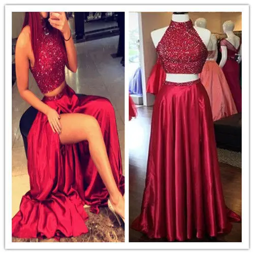 Русалка Две Пьесы Вечерние Платья 2017 Новая Мода Холтер Спинки Sparkly