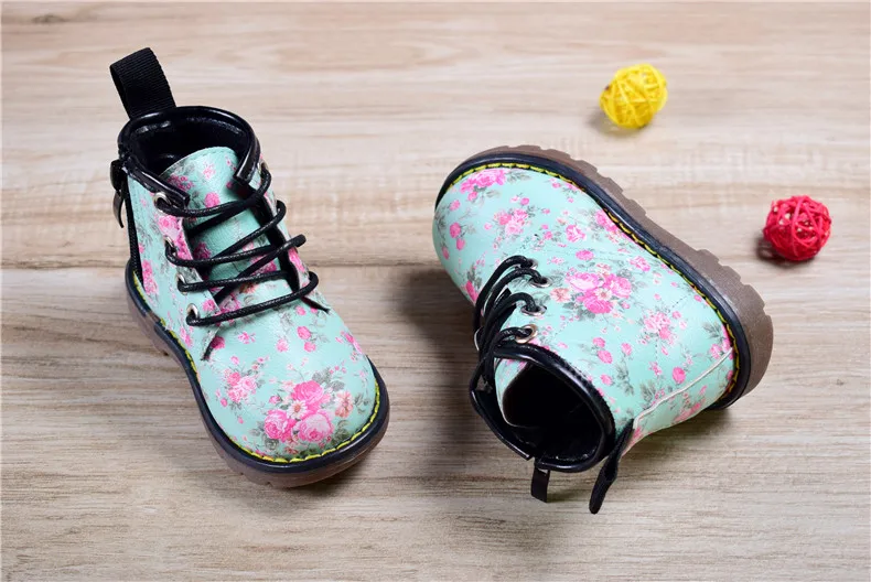 DIMI/Новинка года; элегантные ботинки для девочек с цветочным принтом; повседневные детские резиновые сапоги для девочек; милые модные ботинки для малышей; полуботинки martin