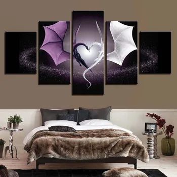 

5 Pieces Heart Shape Dragon Cartoon Poster Wall Art Canvas Painting for Dining Room Wall Decor Abstract Artwork Home Decorations