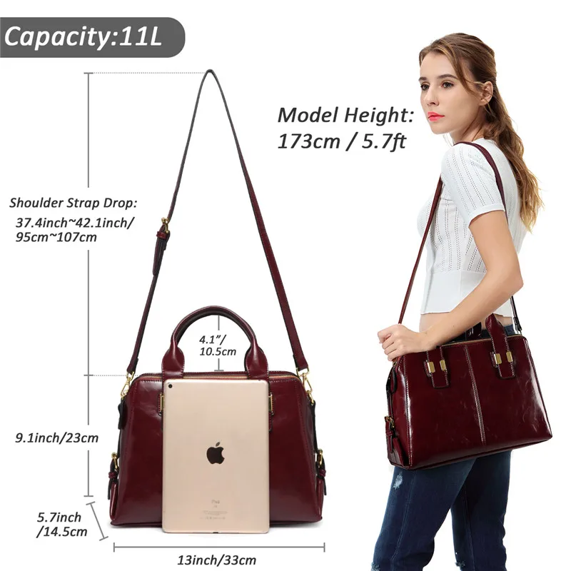 VASCHY Patent Leather Satchel Bag for Women Fashion Top Handle Handbag Work Tote Purse with Triple Compartments Briefcase