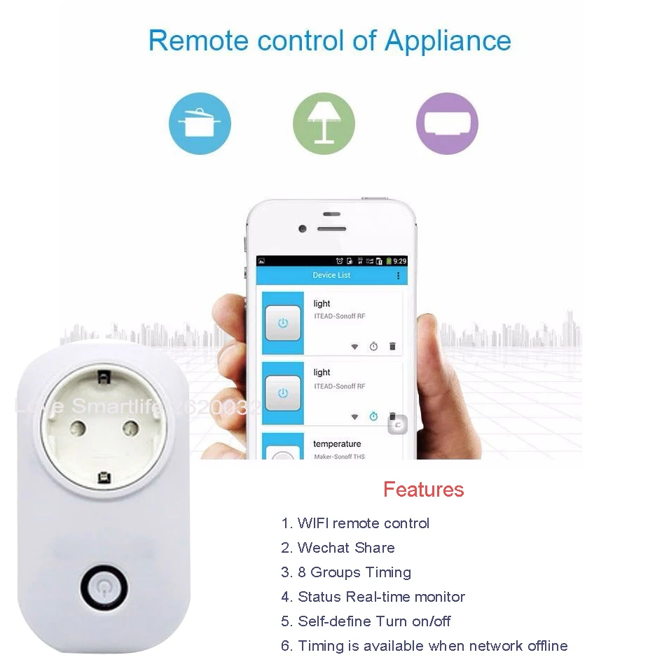 Itead Sonoff S20 Wireless WIFI Remote Control Socket Smart Timer Plug Smart Home Power Socket EU US UK Standard by App Ewelink-3