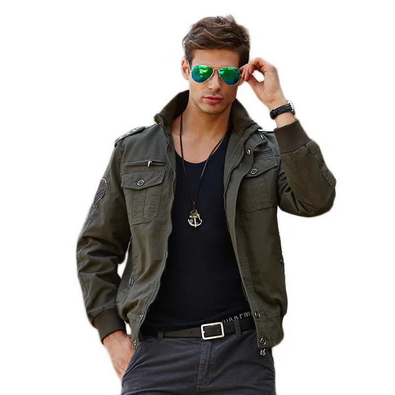 2016 Mens Military men Jacket Classic Khaki Bomber Flight Jacket Cotton