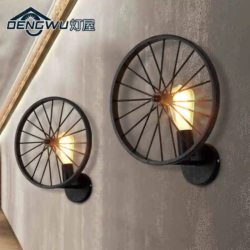 

Black/Rust Color American Nordic Light New Retro Style Creative Iron Wheel Bedside Wall Lamp Indoor Wall Lamp Free Shipping