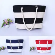 Летние хозяйственная сумка большой вместимости Женская парусиновая пляжная сумка в полоску Сумка через плечо сумка Eco