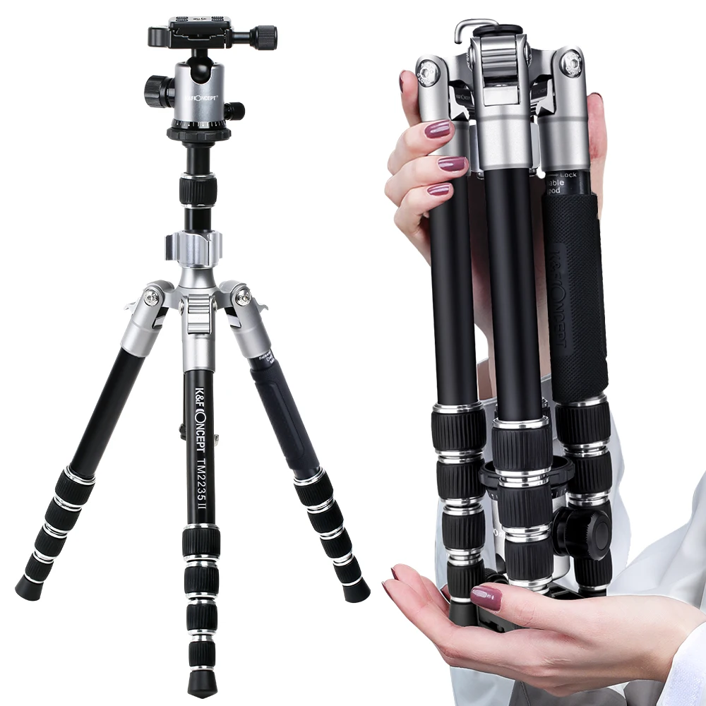 

K&F CONCEPT TM2235II 5 Sections Portable Lightweight Camera Tripods Professional Compact Alloy DSLR SLR Tripod