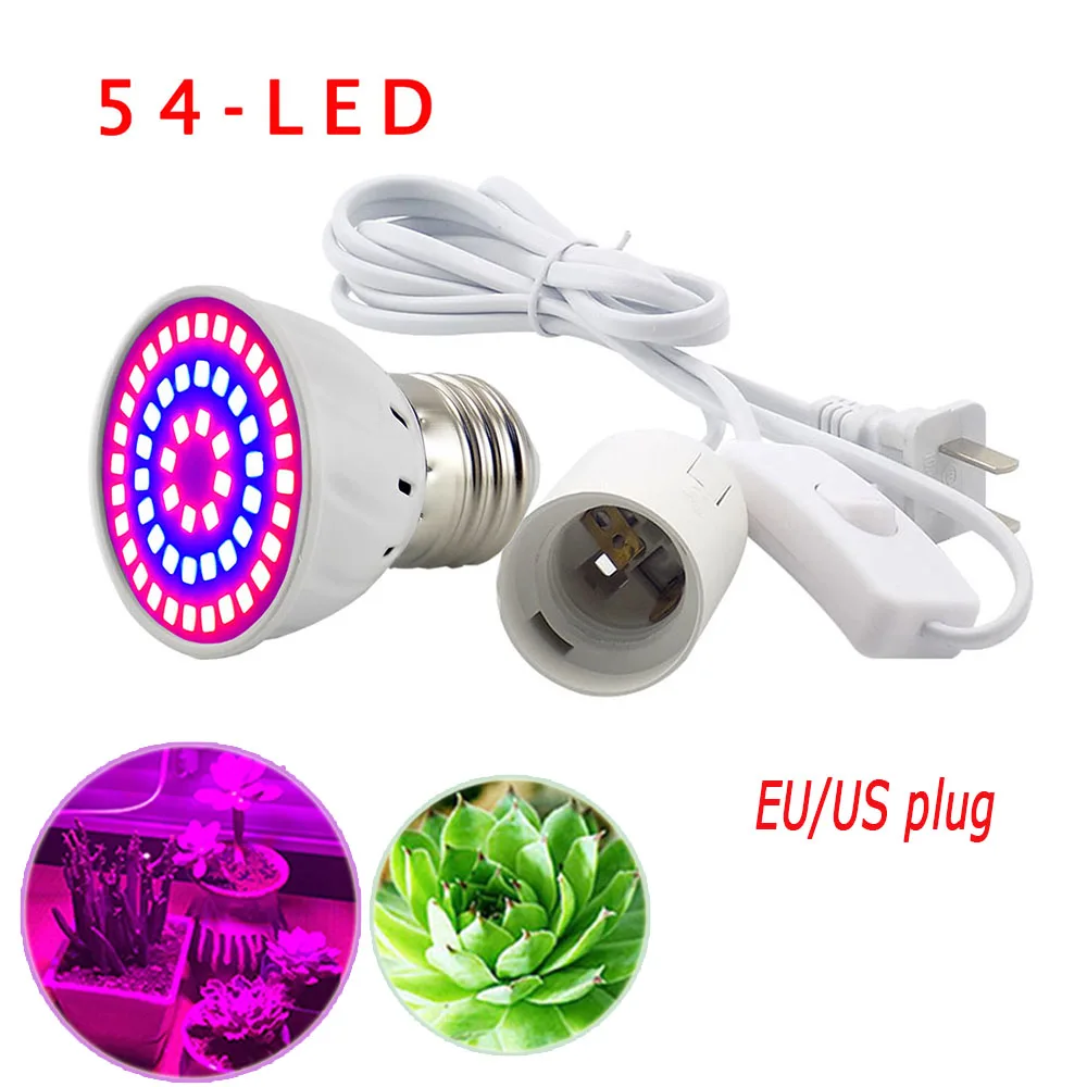 

54 LED Grow Light Bulbs Plant Growing lights Lamp for Plants with E27 AC Power Cable Set for Hydroponics Seeds Flower Vegetable