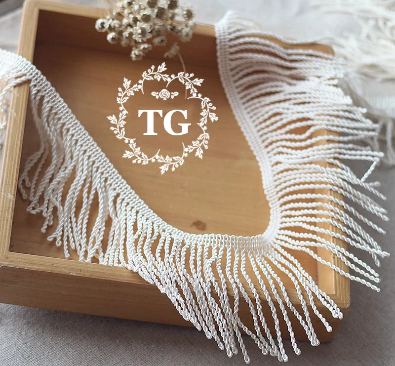 5Yards 8CM Width Beige Tassel Ribbon Lace Fabric Tassel Fringe Trimming