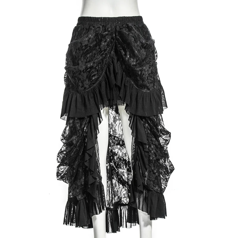 Steampunk Black Lace Long Skirt Sexy Lady Gorgeous Floral Pattern ...