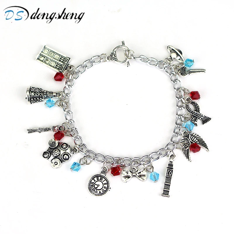 

dongsheng Movie TARDIS Doctor Who Inspired Bracelet Alien Robot Police Box Charm Bracelet Vintage Silver Tone Charms Bracelet-30