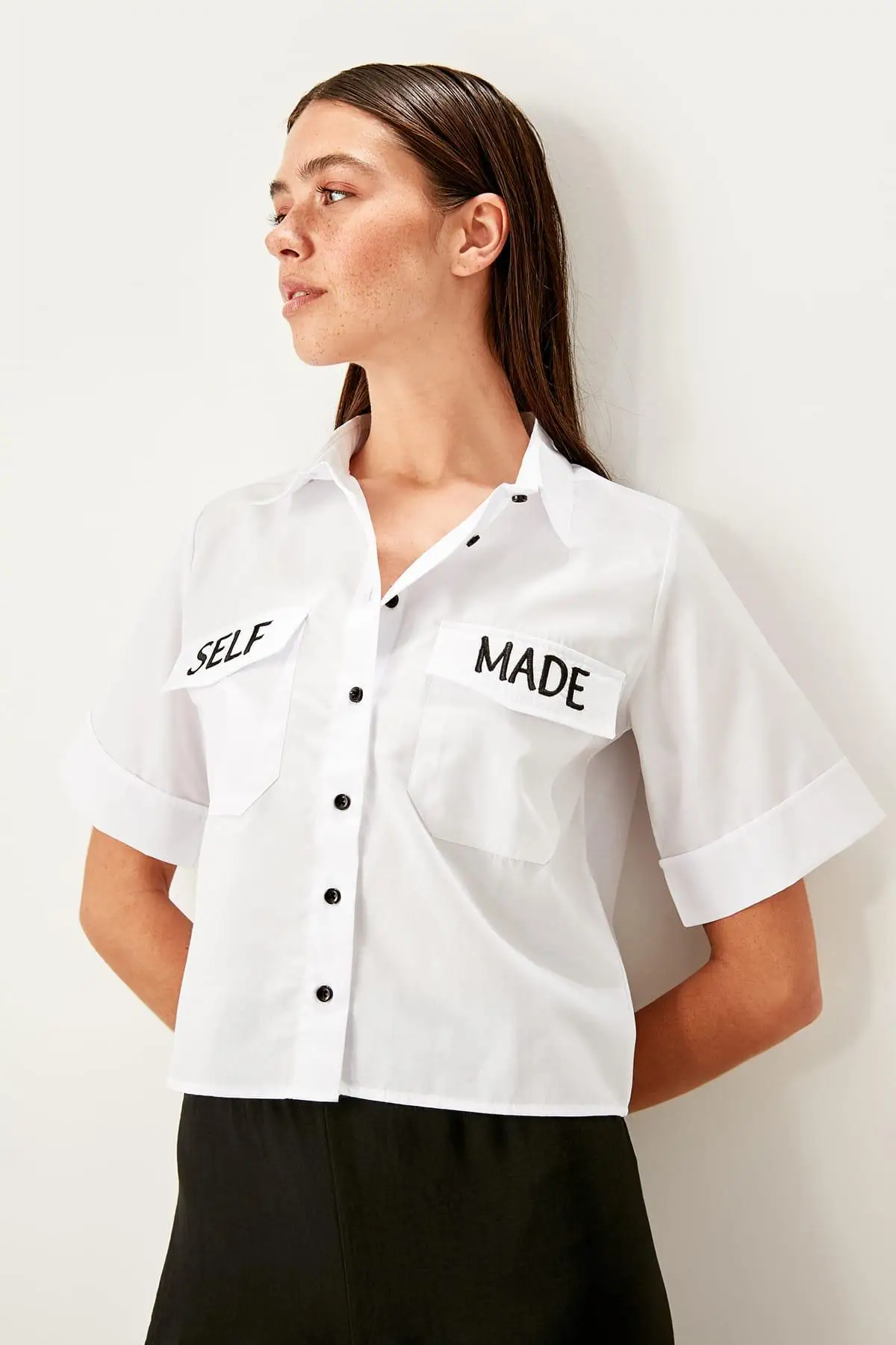 

Trendyol White Bone Button Detail Shirt TWOSS19OA0057