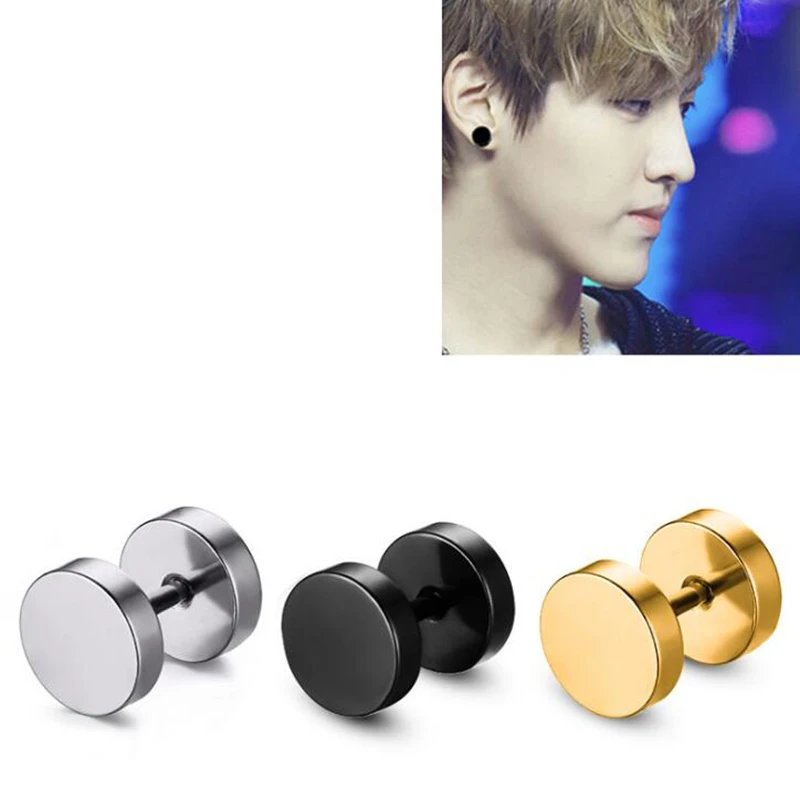 1pair 316L Stainless Steel barbell Round Cross Pierced Punk Men Stud Earrings 1pair 316L Stainless Steel barbell Round Cross Pierced Punk Men Stud Earrings