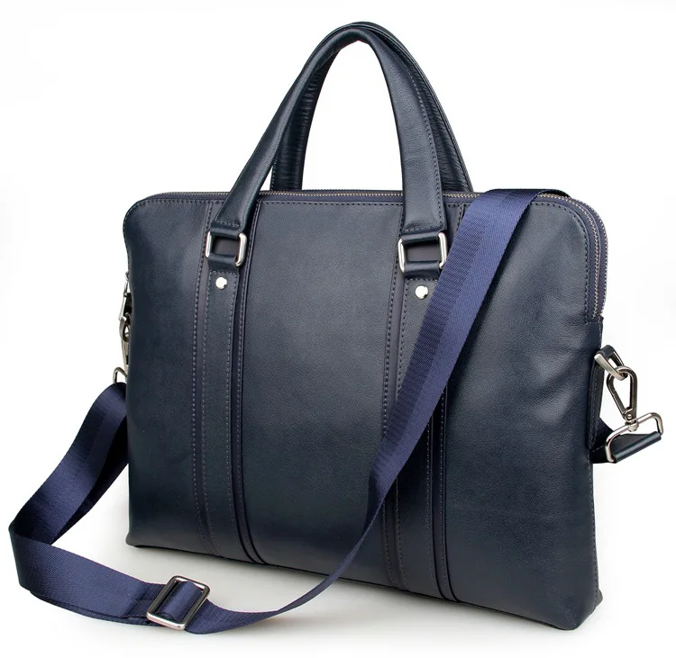 Nesitu, высококачественный синий, черный, кофейный, натуральная кожа, 14 дюймов, 15,6 дюймов, мужской портфель для ноутбука, бизнес сумка-мессенджер, офисный портфель M7325 - Цвет: blue