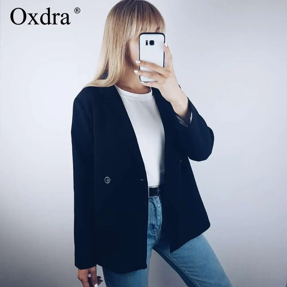 Oxdra 2019 демисезонный одноцветное Блейзер базовый с длинным рукавом повседневное свободные Стильный леди куртки женская одежда