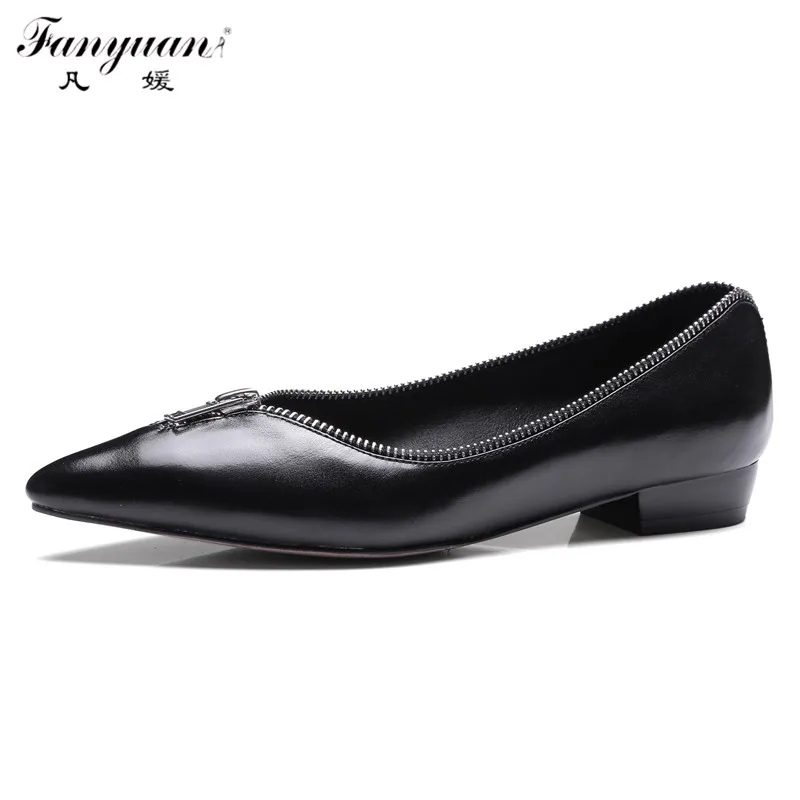 

2017 Fanyuan Spring Women Flats  Genuine Leather Unique Design Zipper Mouth Slip-on Shoes Manual High Quality Flat