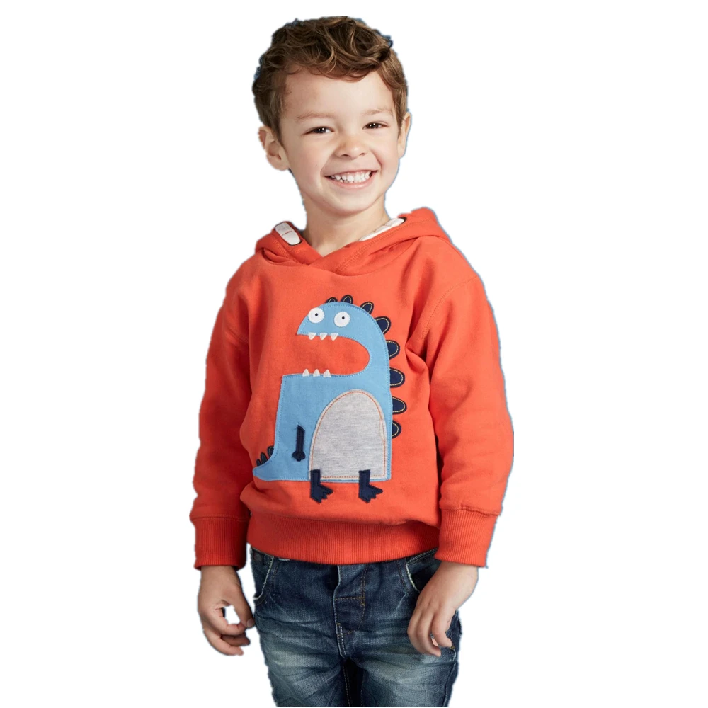 

2-7T Kids Hoodie Boys 3D Embroidered Dinosaur Hoodie 2018 Boys Hooded Pullover Winter Thick Cotton Animal Hoodies Children