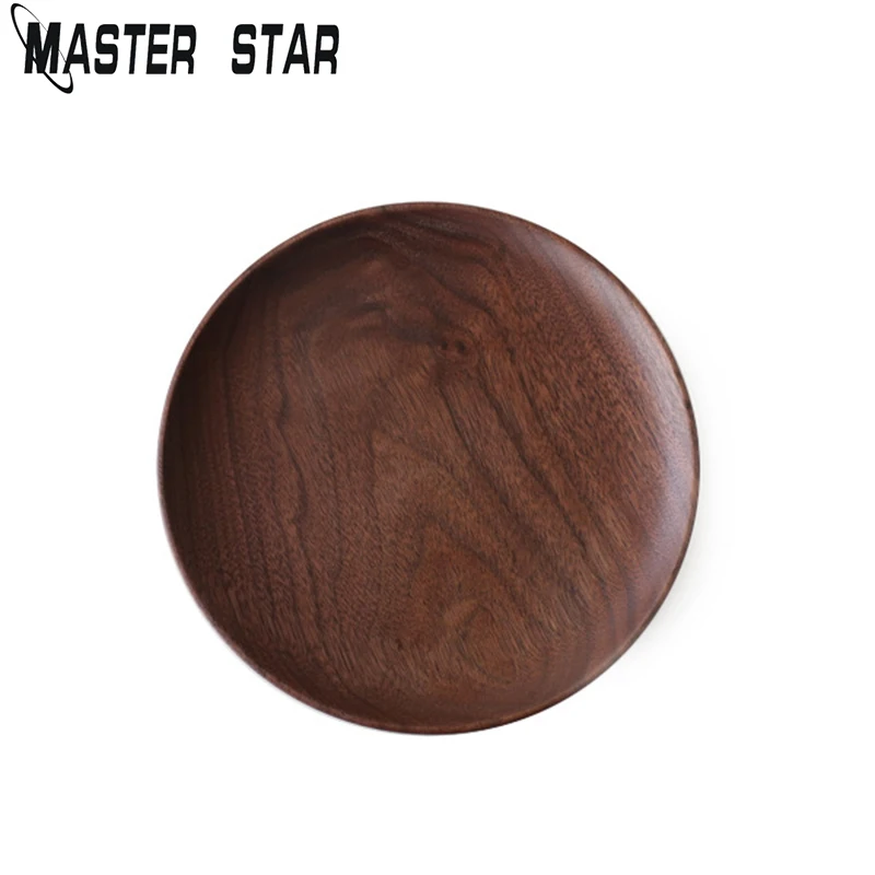

Master Star Natural Round Wooden Plates Black Walnut Wood Tray Cake Snack Plate Dessert Serving Tray Dishes Wood Utensils