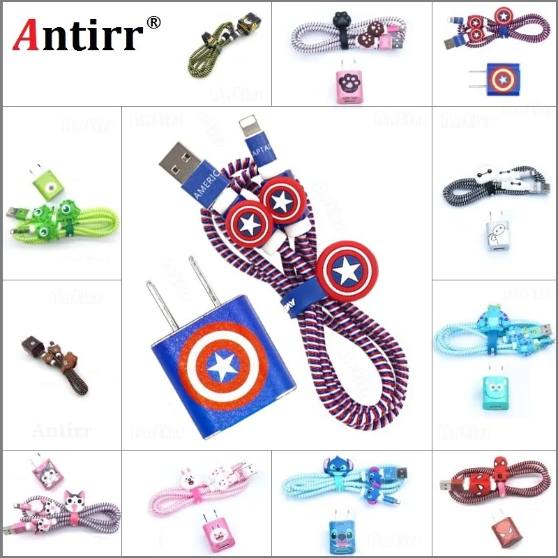 

1set Cartoon Cable Winder DIY Charger stickers 1.4M Spiral Protective Cord Protection Sleeve Wire Cover 8Pin Data line Protector