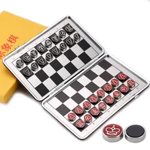 Дорожный Магнитный Шахматный набор, карманная мини-шахматная игра, магнитная Шахматная деталь, искусственная кожа, складная шахматная доска из сплава и стали, шахматная игра I53