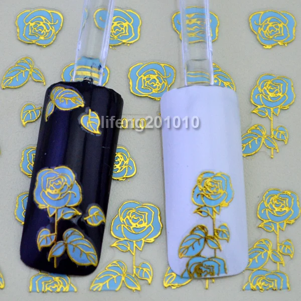 

Fashion 5 Sheets/lot 3D Pink Blue Rose Flowers Adhesive Nail Art Stickers Decals Decoration Hot stamping TJ010#