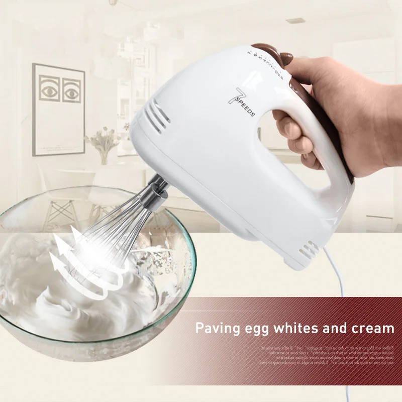 Electrical Handheld Mixer Food Blender 7 Speed Adjust Double Whisk Eggs