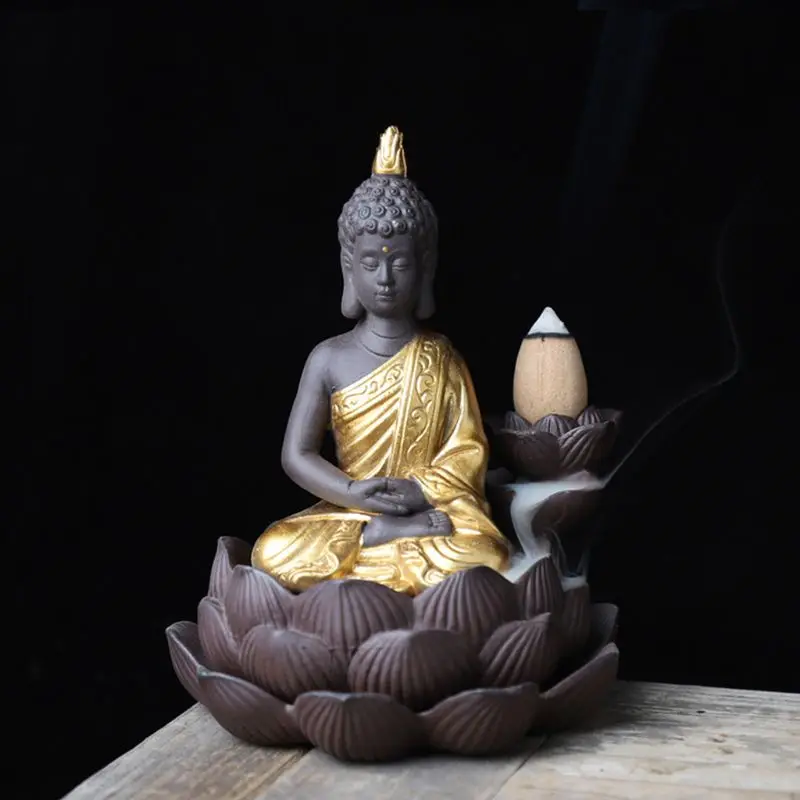 

Ceramic Buddha Handicraft Smoke Backflow Cone Censer Holder Incense Burner Buddhist Decoration Office Home Tea House