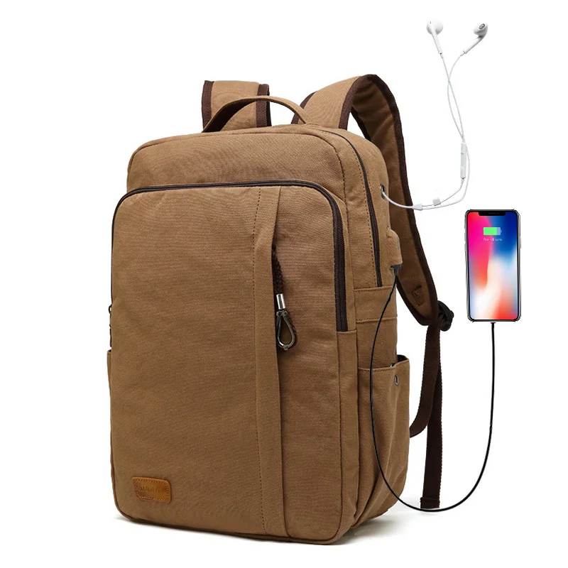 

Casual Men Backpack With USB Charge Solid Canvas Travel Man Backpacks Large Capacity School Bags 15.6 inches Computer Backpack