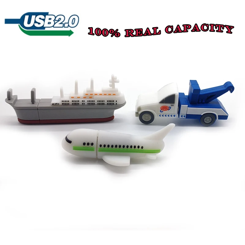 Милый мультфильм самолет/кран автомобиль/корабль usb флэш-накопитель 64 ГБ 32 ГБ 16 ГБ 8 ГБ 4 ГБ флеш-накопитель реальная емкость карта памяти u диск флешка