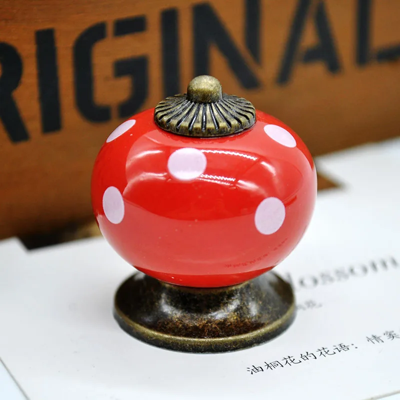

1 Pcs Pumpkin Shape Polka Dot Print Ceramic Handle Cabinet Door Pull Knobs Drawer Single Hole Furniture Hardware Handle