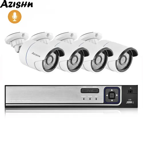 AZISHN 4CH 5.0MP POE NVR CCTV система безопасности HD 5MP H.265 аудио запись ИК металлический корпус IP камера видеонаблюдения комплект ONVIF - Цвет: 4PCS Bullet Camera