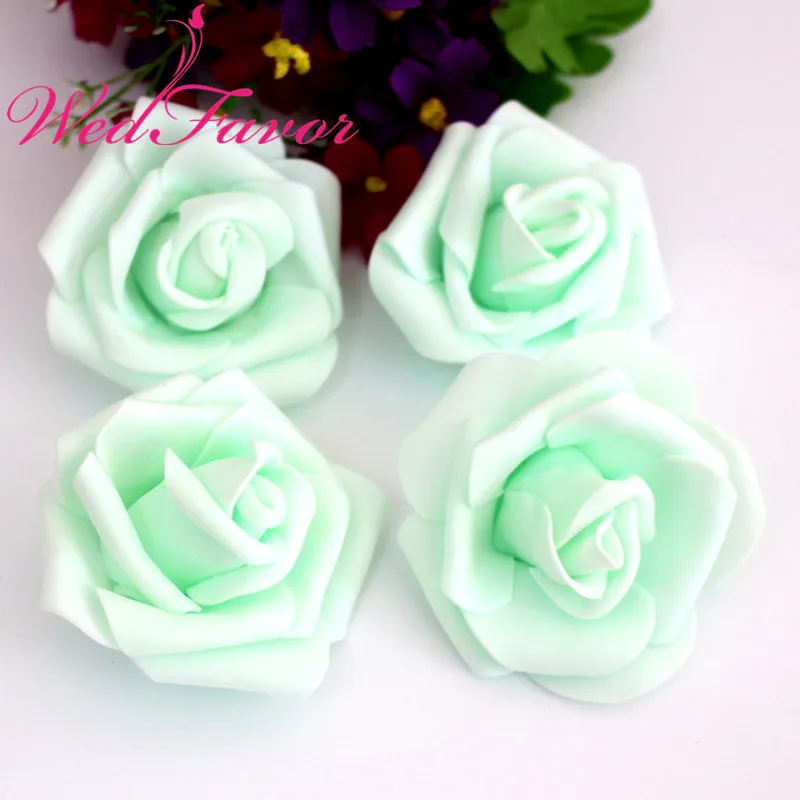 Mint Green 100 шт 6 см искусственные EVA пены розы свадебные цветочные головки DIY Волосы гирлянды аксессуары для корсажа декор, свадебный букет - Цвет: Mint Green