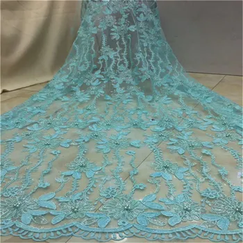 

African Lace Fabric 2019 High Quality Lace 3D Flower Lace Fabric Beautiful beads sequins Lace For Nigerian Wedding Dres green