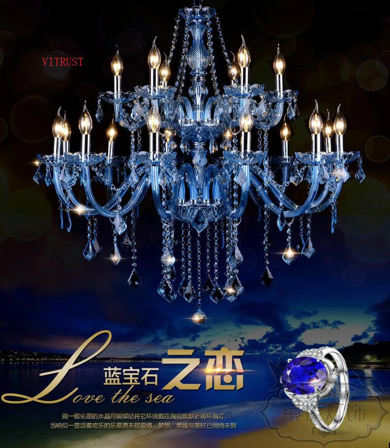 

Blue Crystal Chandelier Lightings Fixture Modern Hanging Lamps HomeLiving Room Dining Bedroom Large Luxury K9 Cristal Lustres de