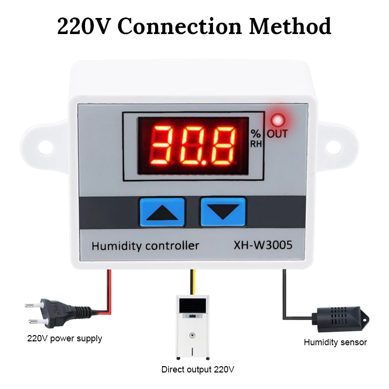 

XH-W3005 10A Digital Humidity Controller 220V 12V 24V Hygrometer Humidity Control Switch 0~99%RH Hygrostat