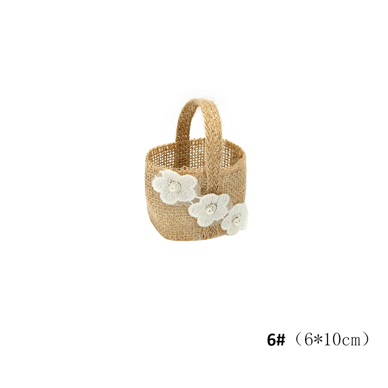 10 шт. корзинка для конфет Свадебный принт льняная джутовая маленькая корзина подарочные сумки на шнурке мешки для конфет, свадебный набор с Лансом - Цвет: F