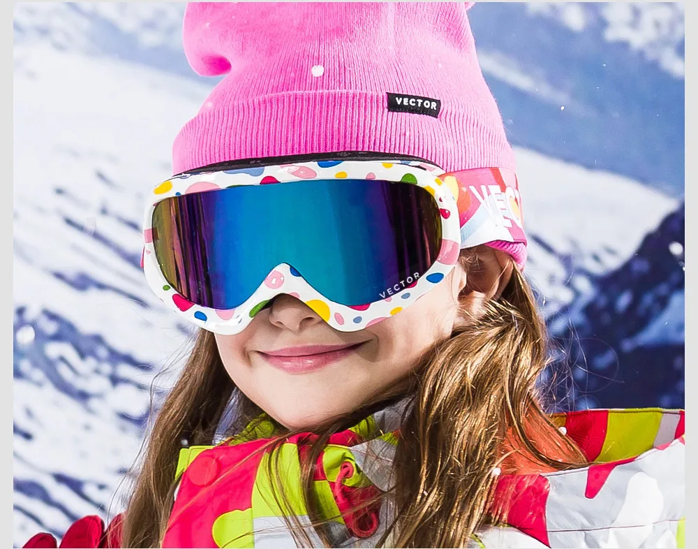 Вектор бренд Лыжные очки Дети Двухместный объектив UV400 Анти-туман лыжный снег ребенка Лыжный Спорт очки Зимний для девочек очки для мальчиков
