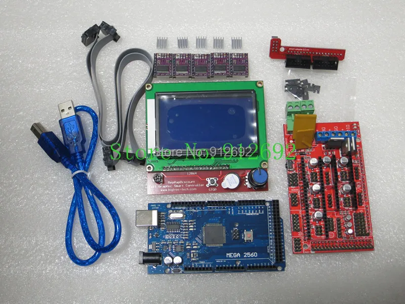  3D Printer kit 1pcs Mega 2560 R3 + 1pcs RAMPS 1.4 Controller+ 5pcs DRV8825 Stepper Motor Drive + 1pcs LCD 12864 controller 