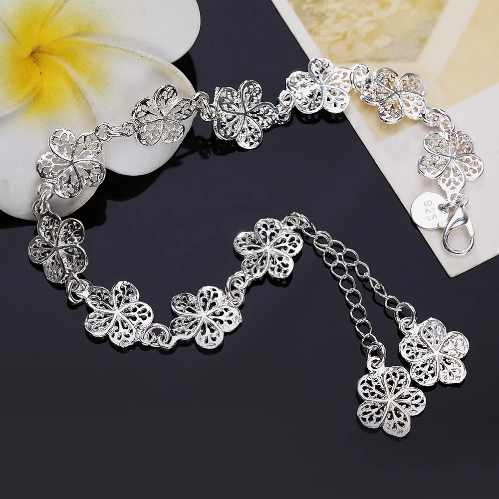 

Hot sale silver color bracelet beautiful flowers for women classic high quality fashion jewelry wholesale JSH-lh013